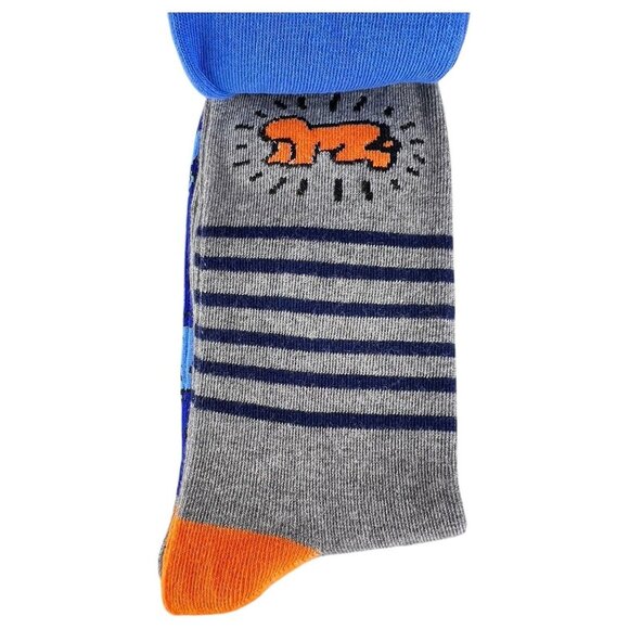 New Keith Haring 3 Pack Crew Socks Size 10-13 Mens Dancers Radiant Baby Stripe - Picture 5 of 9